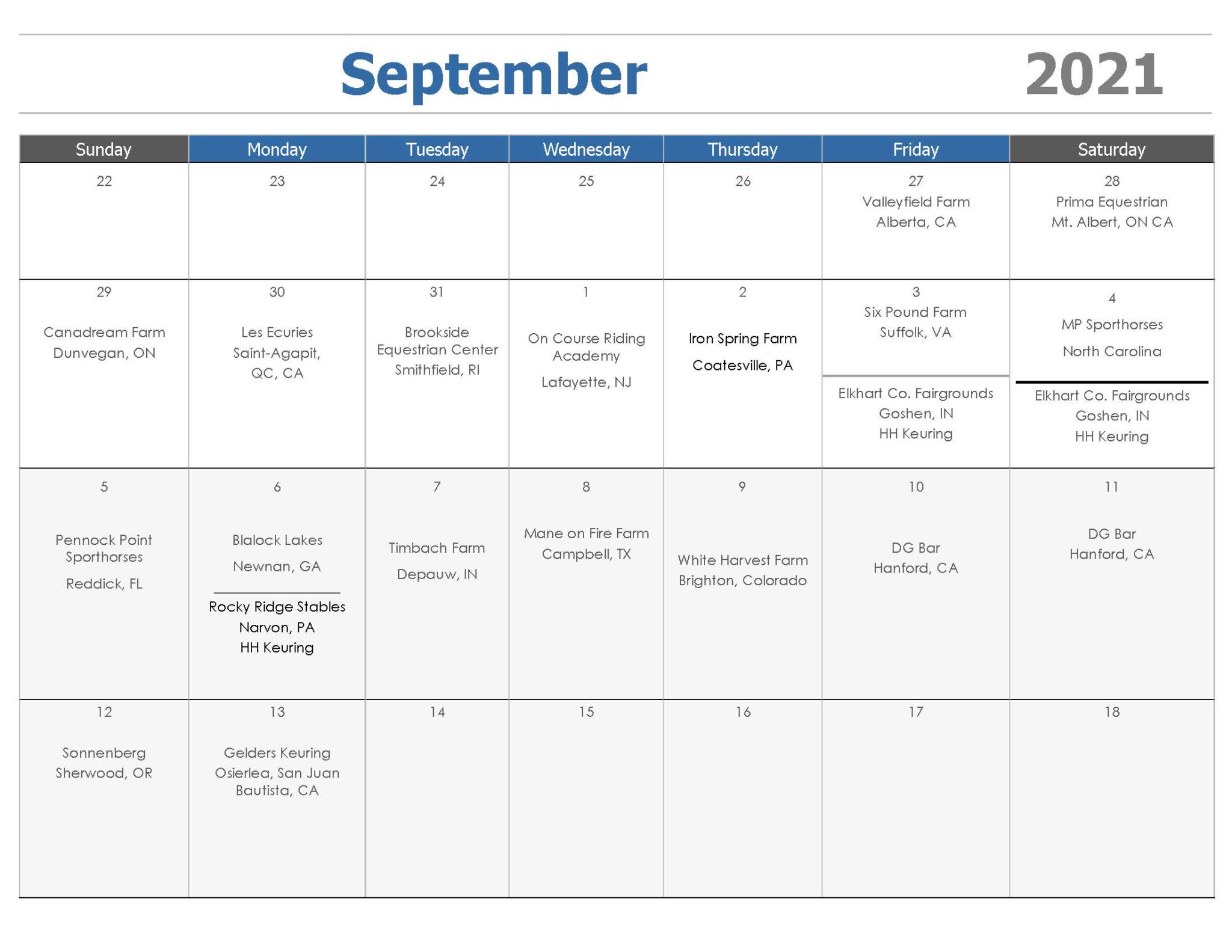 2021 Keuring Schedule - KWPN-NA 2021 Keuring Schedule - KWPN-NA